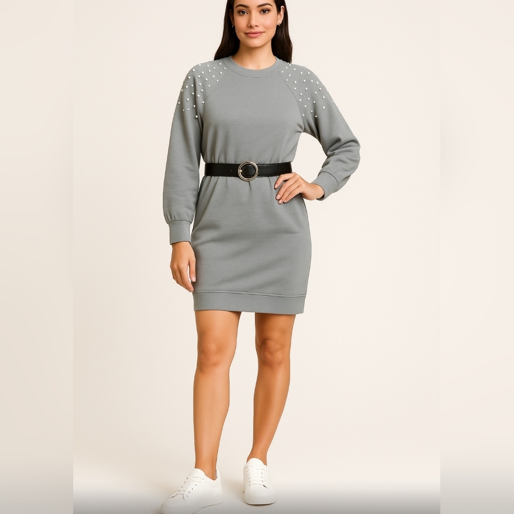 New Express Pearl Embellishment Sweatshirt Dress Small NWT